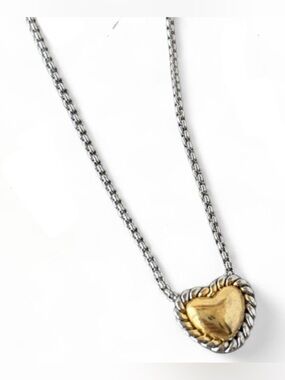 Two-Tone Cable Heart Pendant Necklace - Gold & Silver